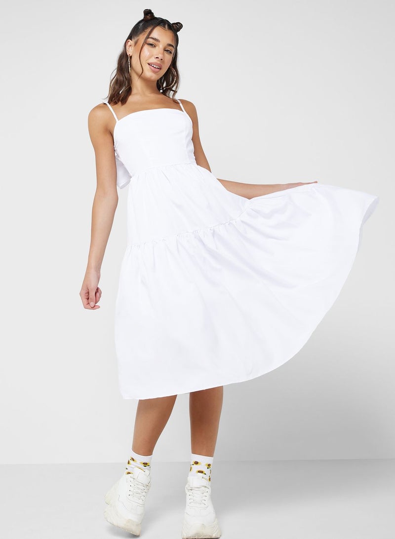 Tiered Midi Dress With Back Bow Detail