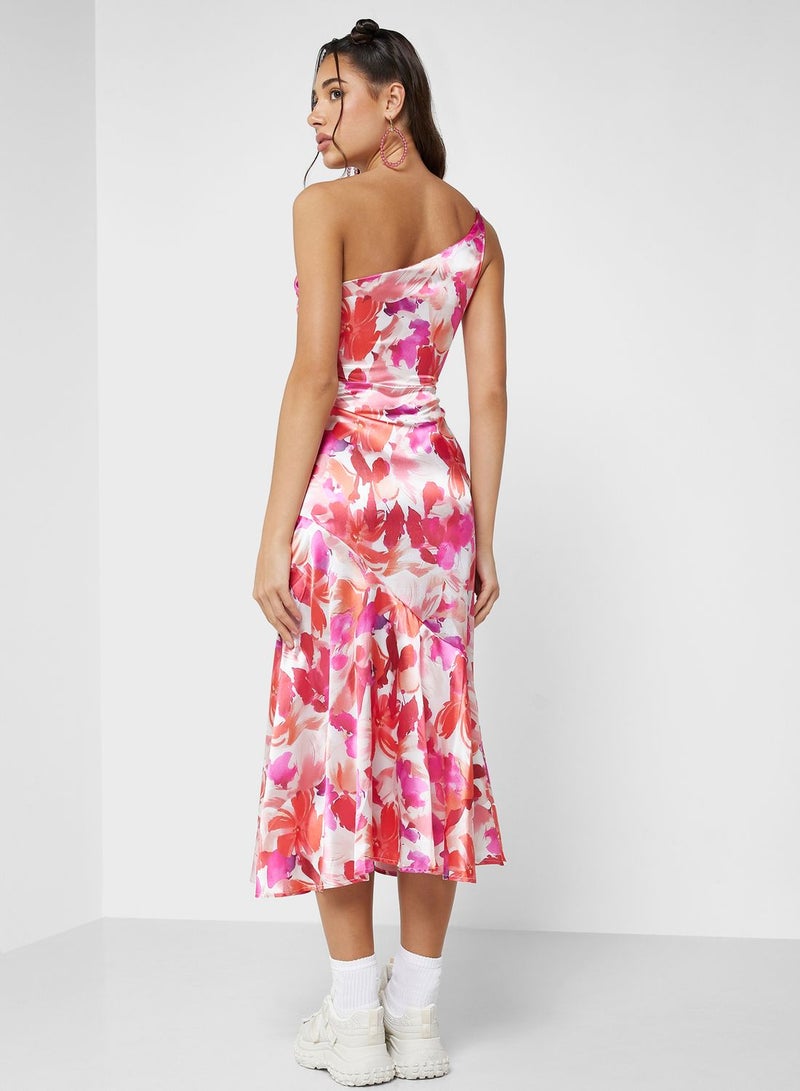 One Shoulder Floral Dress
