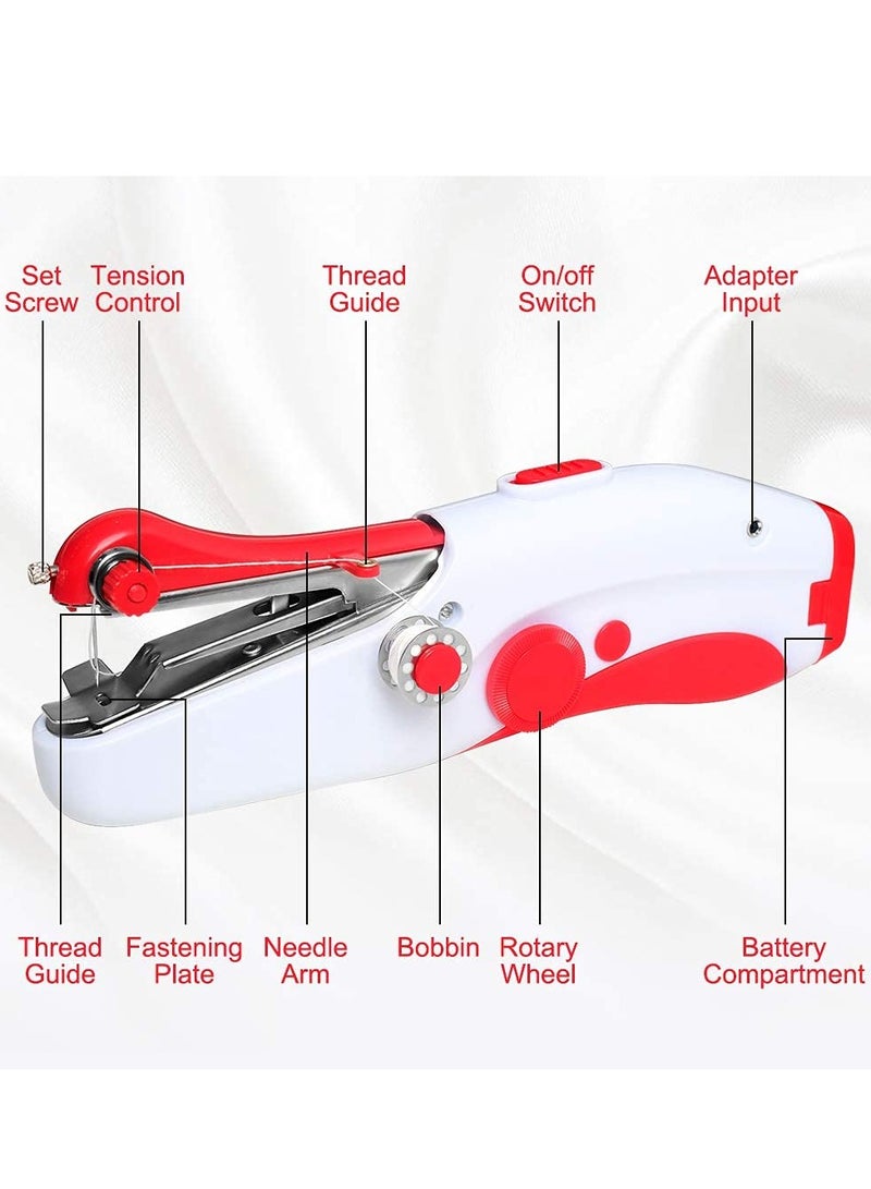Handheld Sewing Machine, Hand Sewing Tool with Sewing Kit Mini Portable Sewing Machine Home Quick Repair and Sewing Craft Essentials Easy to Use and Fast Sewing (Red)