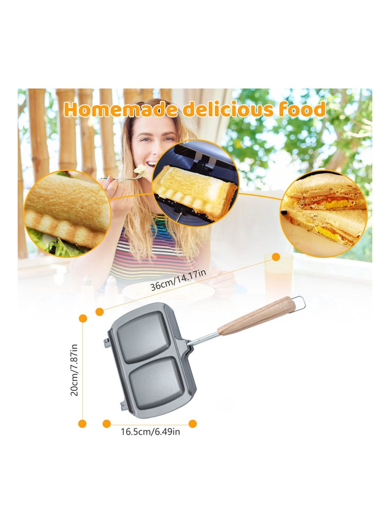 SYOSI Sandwich Maker, Double-Sided Sandwich Baking Pan, Grilled Cheese Maker, Non Stick Frying Pan, Removable Handle, Flip Grill Pan, Sandwich Baking Tray for Breakfast Pancakes, Omelets and Toast