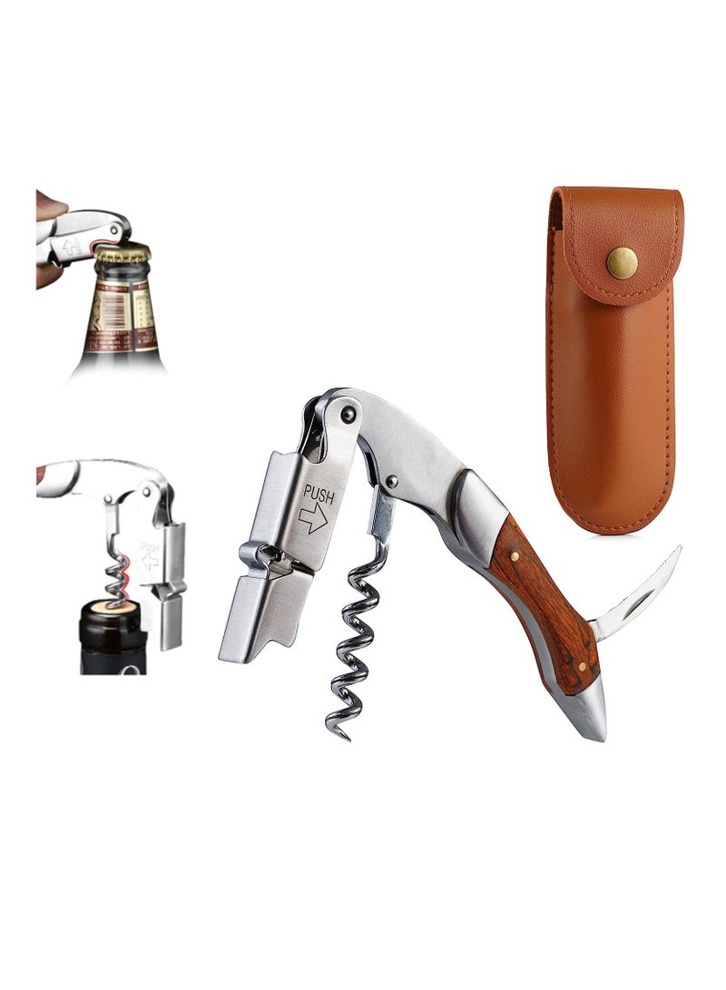 Corkscrew for Waiter with Vegan Leather Sheath Professional Grade Patented Spring Lever Easy Opening Foil Cutter Bottle Opener