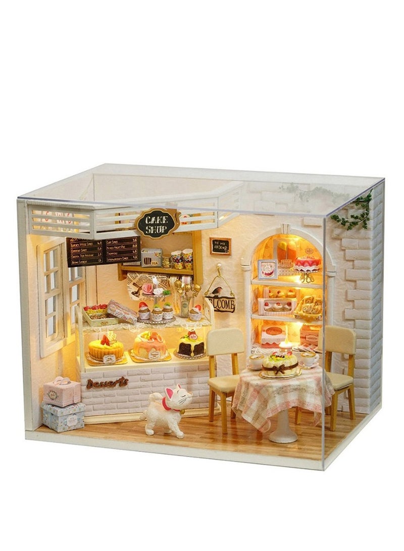 DIY Dollhouse Miniature with Furniture, DIY Wooden Dollhouse Kit Plus Dust Proof and Music Movement, Creative Room for Valentine's Day Gift Idea (Cake Diary)