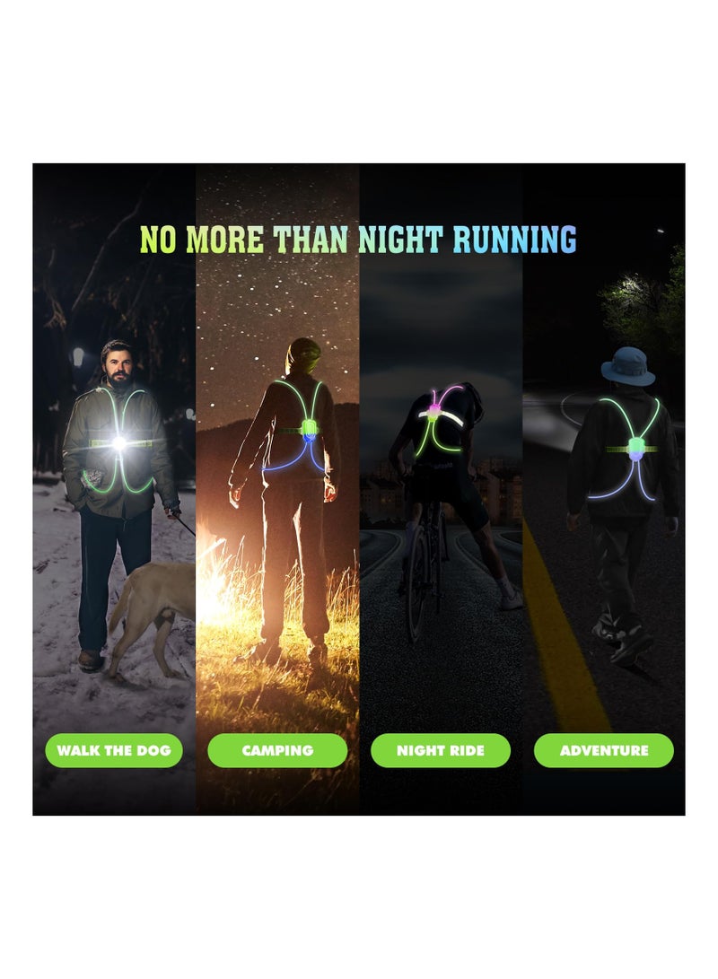 Led Reflective Running Vest, High Visibility Running Vest with Front Light for Outdoor Sports, Lightweight Anti-Slip Safety Running Vest with Multiple Colors, Rechargeable Running Light for any Outfit