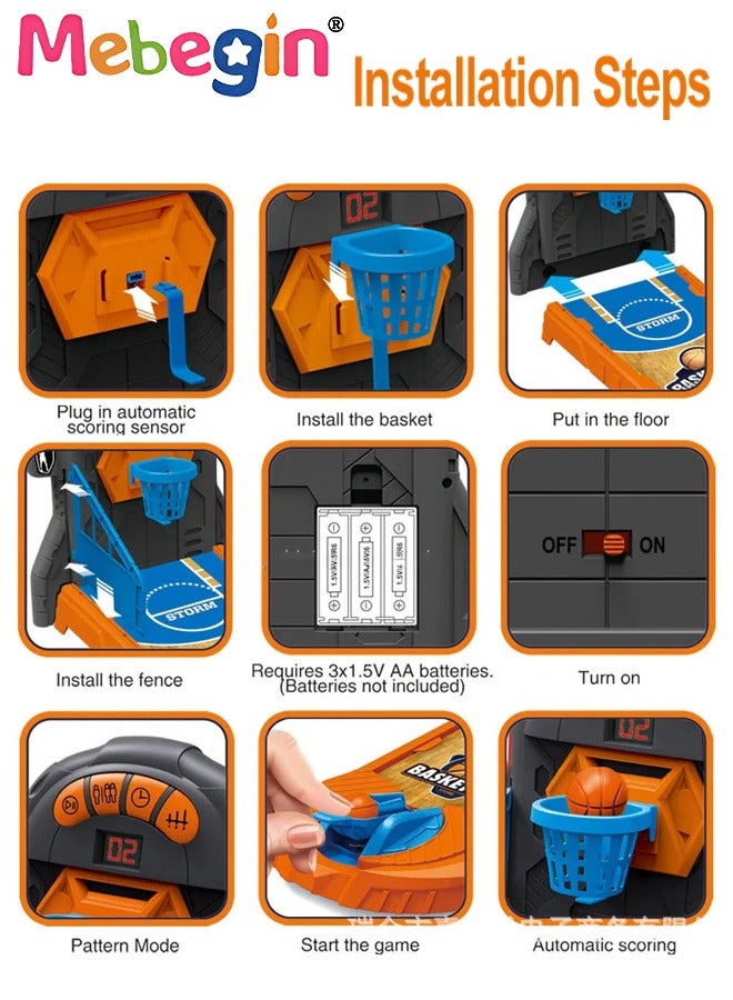 Mini Basketball Toy Set with Counting Screen, Creative Tabletop Basketball Shooting Game, Stress Relief Board Game, Nice for Tabletop Games and Basketball-themed Party, Ideal Gift for Kids Aged 4+, 3 AA Batteries Required(Not Included)