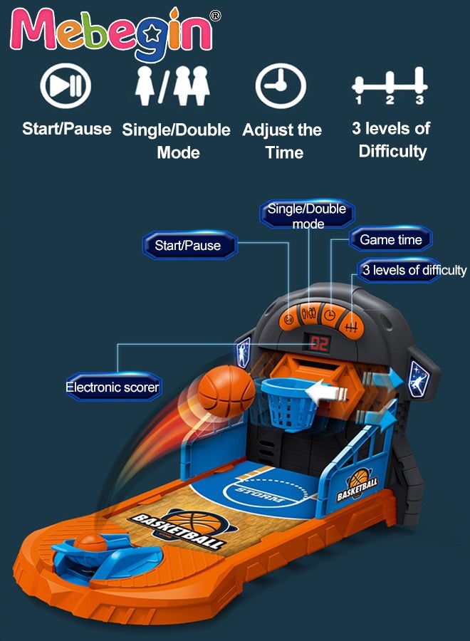 Mini Basketball Toy Set with Counting Screen, Creative Tabletop Basketball Shooting Game, Stress Relief Board Game, Nice for Tabletop Games and Basketball-themed Party, Ideal Gift for Kids Aged 4+, 3 AA Batteries Required(Not Included)