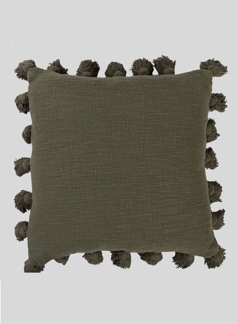 Osga Olive Green Throw Cushion Cover with Pom Poms Cotton Fabric Case Modern Home Decor 45X45 Cm