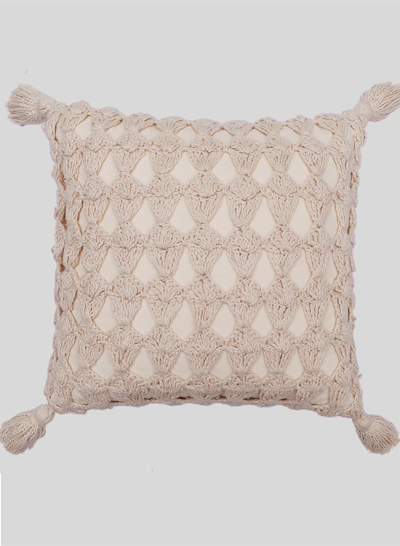 Handmade Crochet Throw Cushion Cover Decorative Pillow Soft Knit Square Pillow Case Ideal for Living Room, Bedroom, Couch Decor 50x50cm