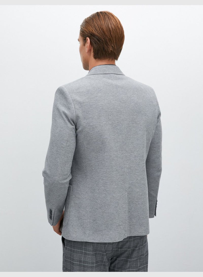 Classic Neck Slim Fit Double Pocket Textured Blazer Jacket