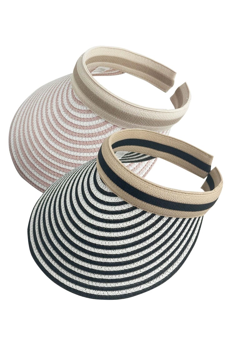 2 Pack Sun Visor Hats Clip-on Women Wide Brim Adjustable Travel Summer Beach Cap