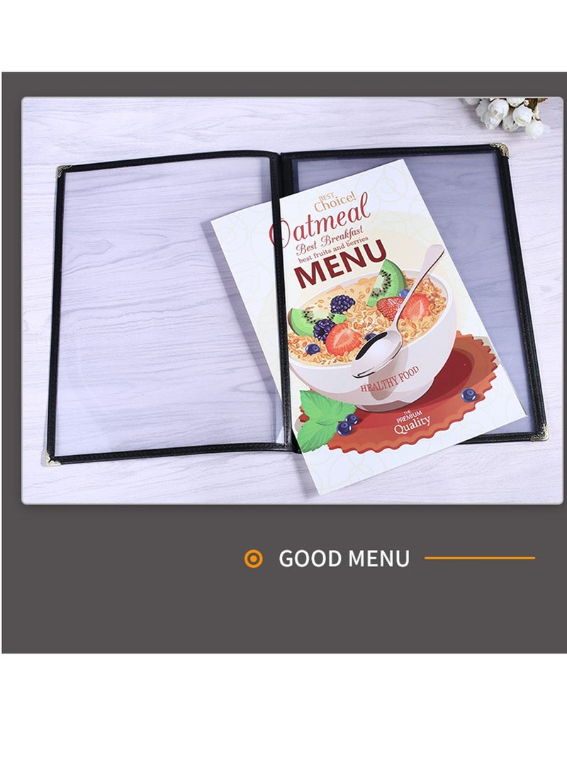 2 PCS 8.5 X 11 Inch Menu Cover Book 4 Pages 8 View Clear Restaurant Beverage Menu Cover with Faux Leather Trim and Decorative Corners Menu Book Cover DIY Menu Holder