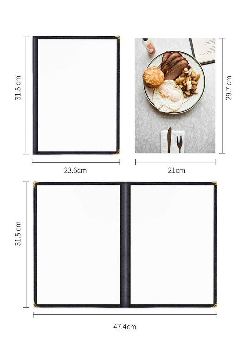 2 PCS 8.5 X 11 Inch Menu Cover Book 4 Pages 8 View Clear Restaurant Beverage Menu Cover with Faux Leather Trim and Decorative Corners Menu Book Cover DIY Menu Holder