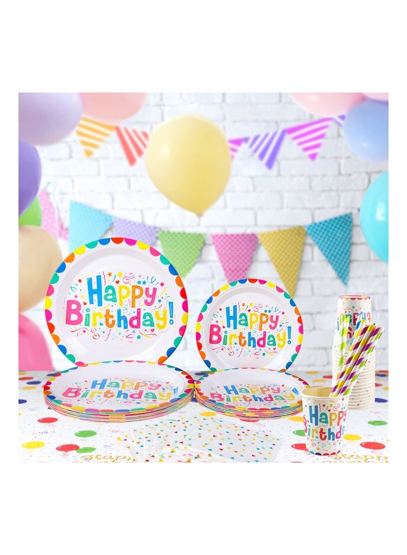 102 Pcs Birthday Party Tableware Set Party Paper Plates Cups Napkins Tablecloth Straws Birthday Party Supplies Decorations for 20 Guests