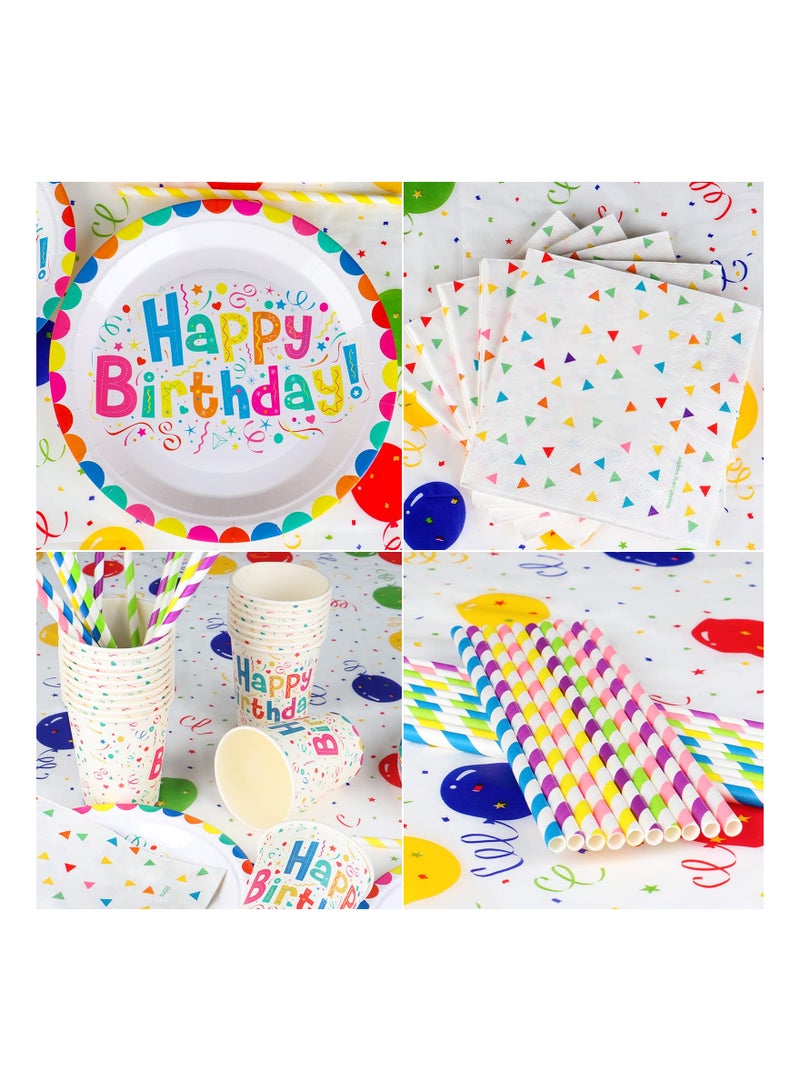 102 Pcs Birthday Party Tableware Set Party Paper Plates Cups Napkins Tablecloth Straws Birthday Party Supplies Decorations for 20 Guests