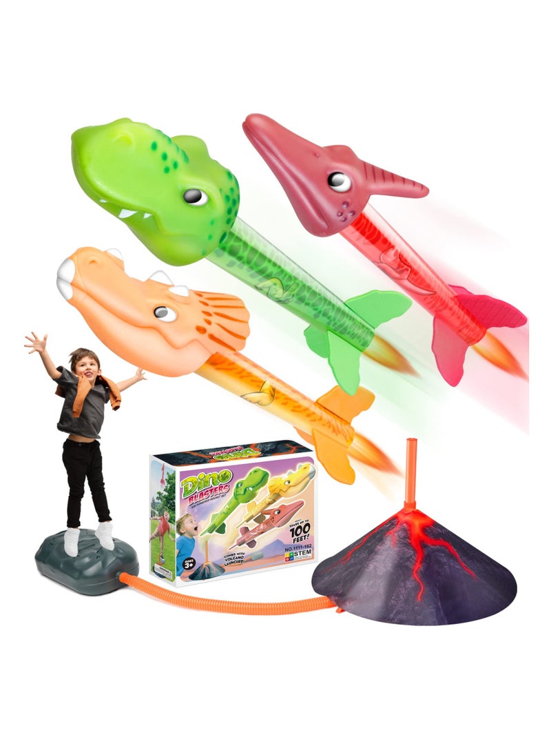 SYOSI Dinosaur Rocket Toy Launcher, Stomp Toy Rocket for Kids Boys Toys Age 3-8 Year Old Kids Rocket Launcher Toy with 3 Dinosaur Rockets
