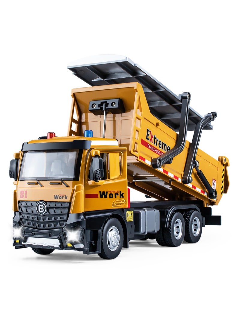 Crane Truck Toy Metal Cab, Crane Toy for Boys, Friction Powered Crane Machine Tow Truck with Lights and Sounds, Crane Vehicles Machine Toy for Children, 13.5