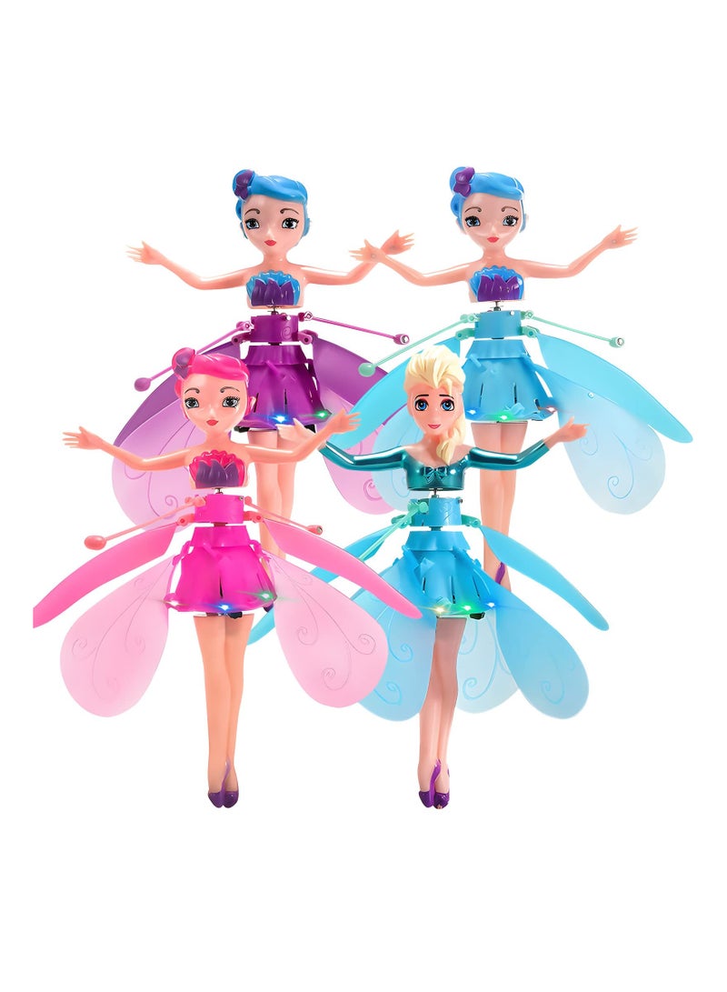 Magic Flying Fairy Princess Doll with Remote Control, Flying Fairy Doll Toys for Girls, Sky Dancers Flying Pixie Dolls Induction Control Toy, Mini Drone Toys for Kids (4 Pack)