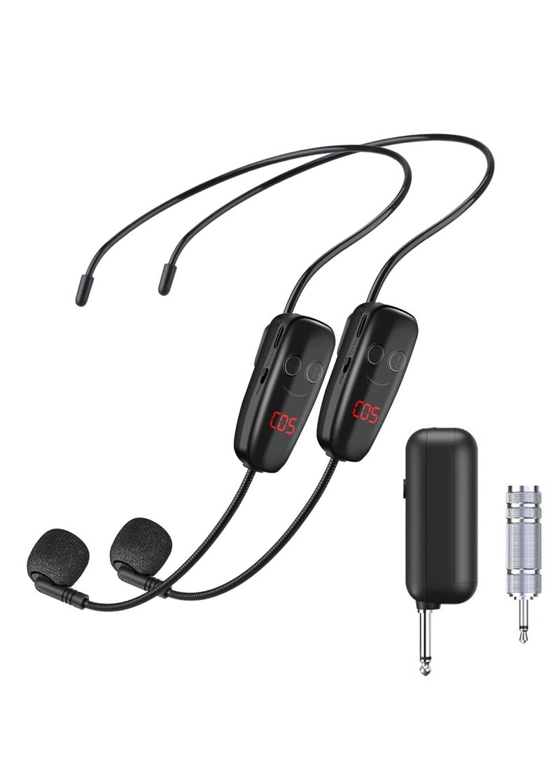 UHF Wireless Microphone Headset System, Dual Headset with 165FT Range, Ideal for Voice Amplifiers, PA Systems, Fitness Classes, and Church Events
