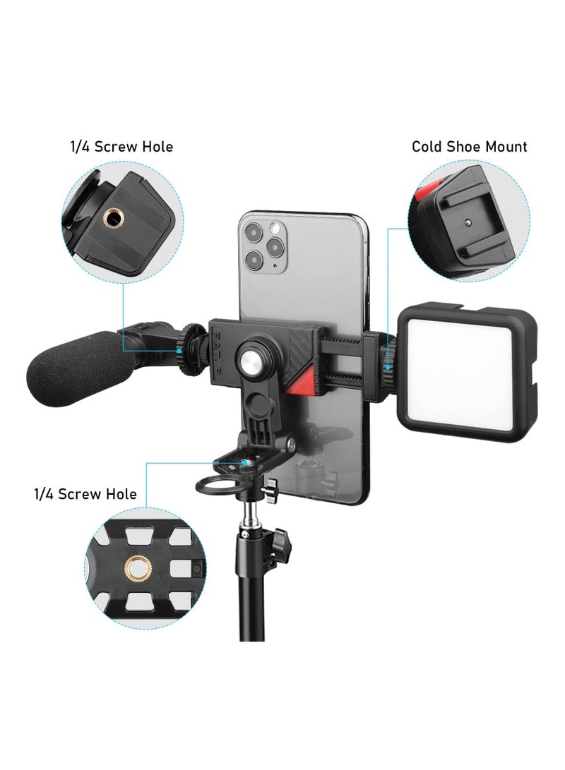 Camera Phone Hot Shoe Holder, Cell Phone Tripod Mount Adapter Cold Shoe Mount 360 Rotation for Camera Ring Light Microphone, Universal Phone Clamp for Vlogging Live Stream Photography