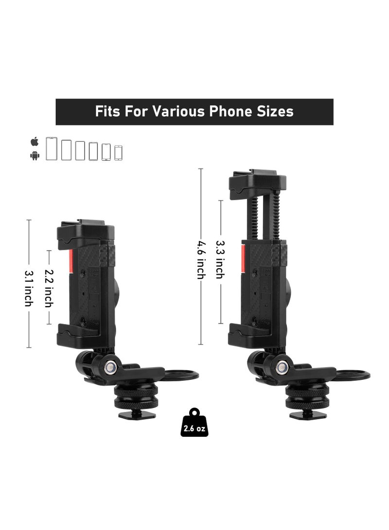 Camera Phone Hot Shoe Holder, Cell Phone Tripod Mount Adapter Cold Shoe Mount 360 Rotation for Camera Ring Light Microphone, Universal Phone Clamp for Vlogging Live Stream Photography