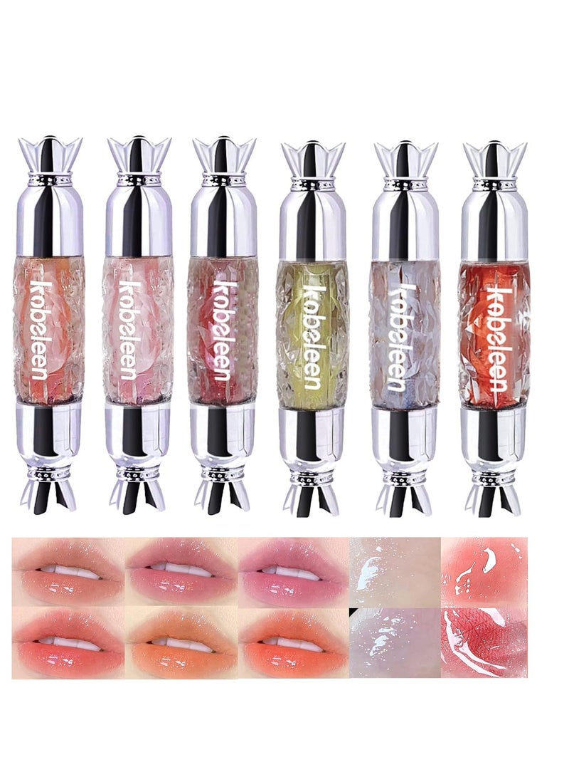 Fruity Flavors Lip Glosses, 6 Colors Candy Hydrating Lip Gloss Set, Water Shimmery Women Lip Glosses, Glaze Glass Gloss Lip, Transparent Hyaluronic Acid Lip