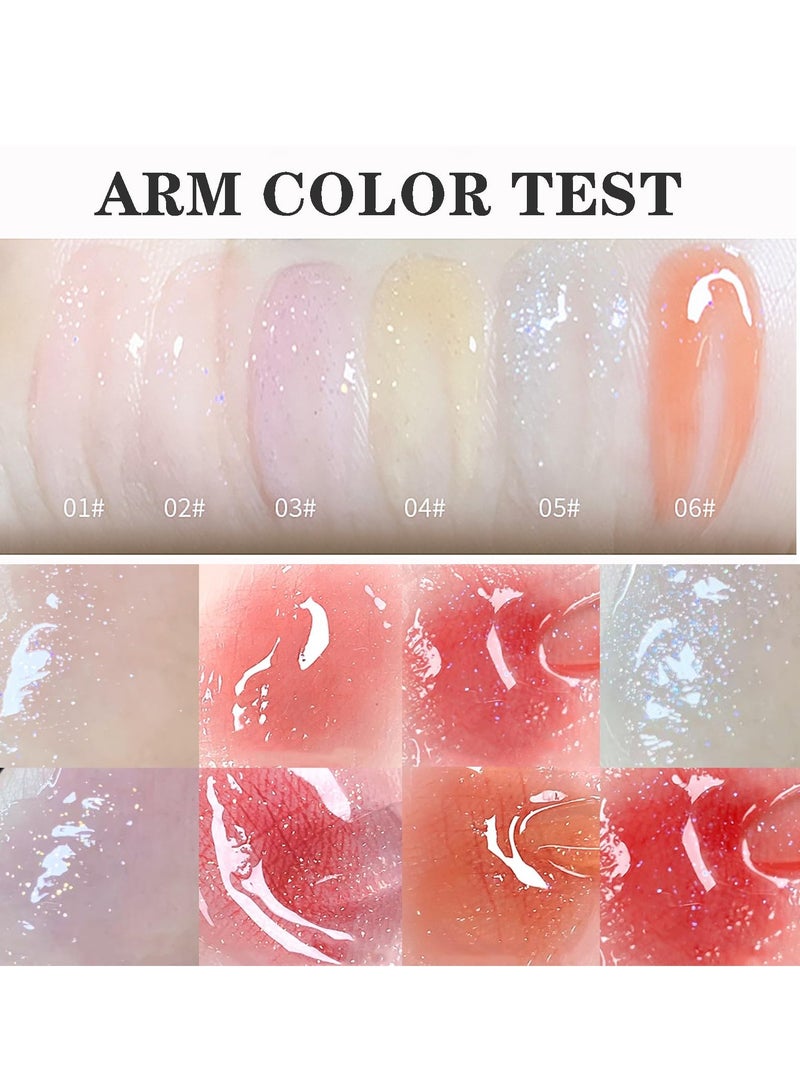 Fruity Flavors Lip Glosses, 6 Colors Candy Hydrating Lip Gloss Set, Water Shimmery Women Lip Glosses, Glaze Glass Gloss Lip, Transparent Hyaluronic Acid Lip
