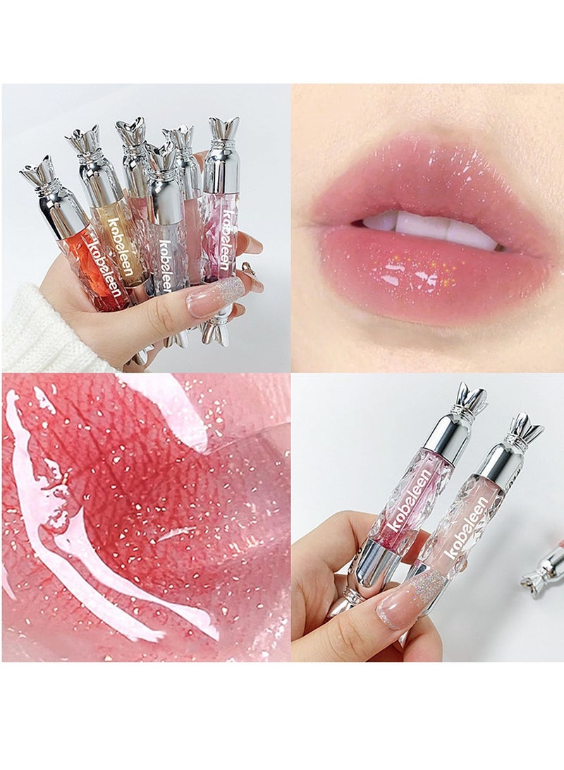 Fruity Flavors Lip Glosses, 6 Colors Candy Hydrating Lip Gloss Set, Water Shimmery Women Lip Glosses, Glaze Glass Gloss Lip, Transparent Hyaluronic Acid Lip