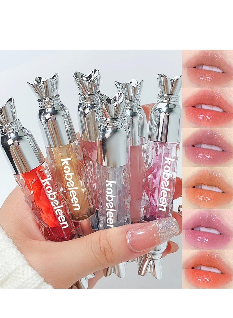 Fruity Flavors Lip Glosses, 6 Colors Candy Hydrating Lip Gloss Set, Water Shimmery Women Lip Glosses, Glaze Glass Gloss Lip, Transparent Hyaluronic Acid Lip
