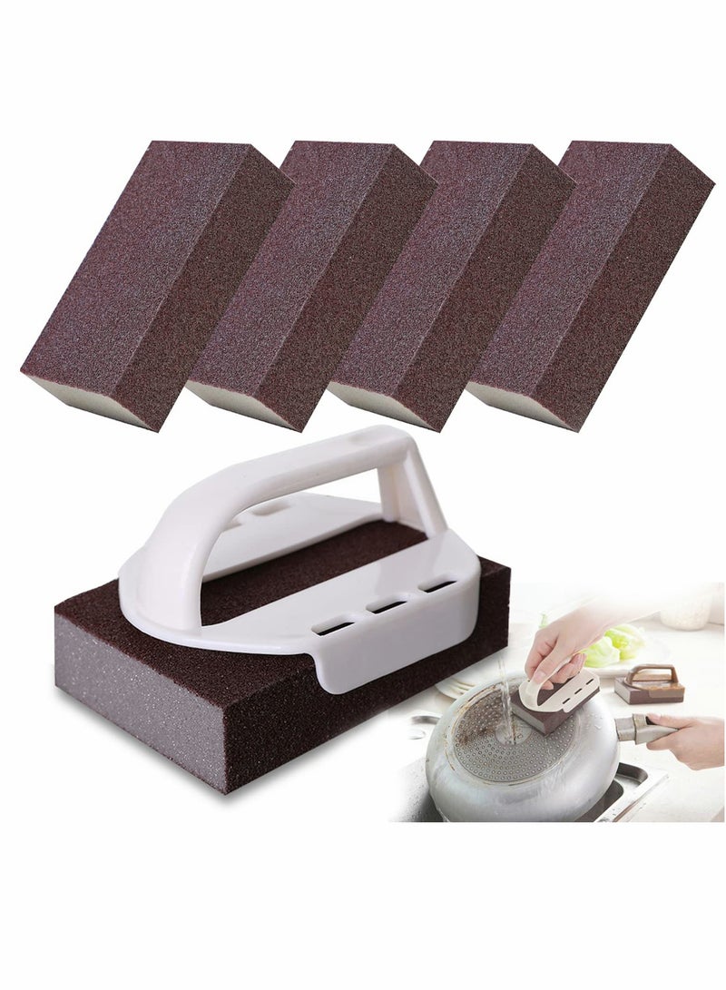 Sponge Set for Kitchen, Emery Kitchen Pot Brush with Replaceable Handle, Home Cleaning Tool Pots and Pans Range Hood to Remove Rust Dirt(5 Pcs)