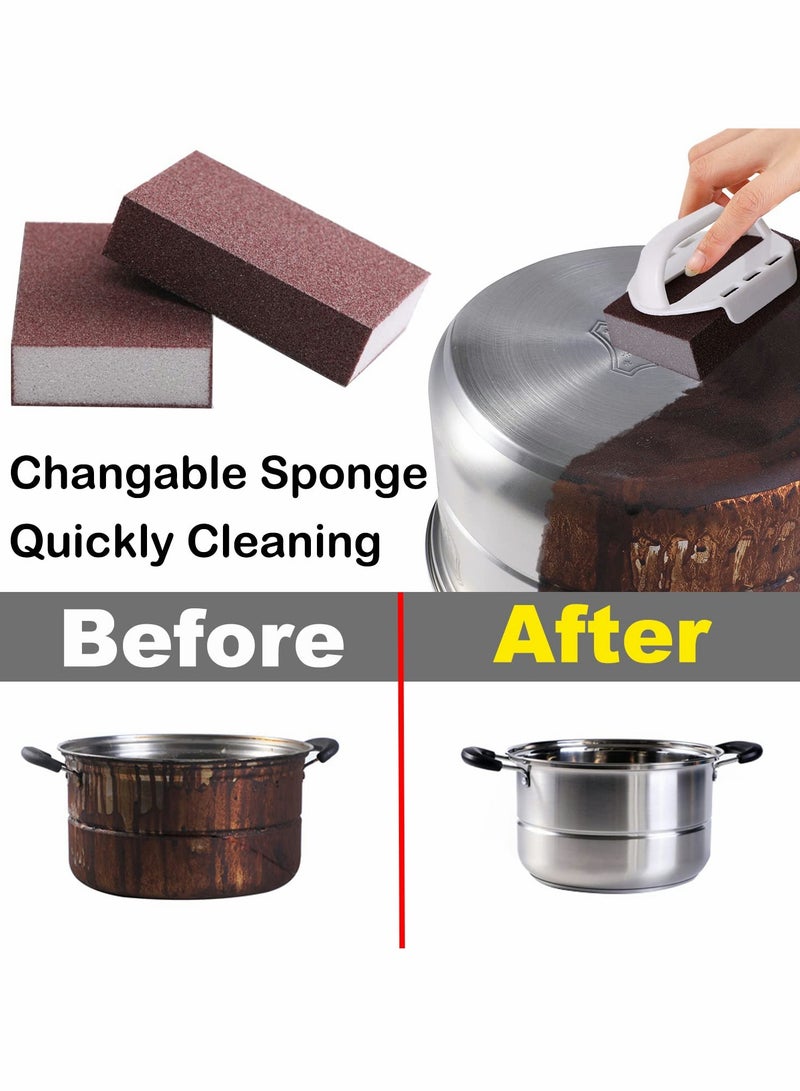 Sponge Set for Kitchen, Emery Kitchen Pot Brush with Replaceable Handle, Home Cleaning Tool Pots and Pans Range Hood to Remove Rust Dirt(5 Pcs)