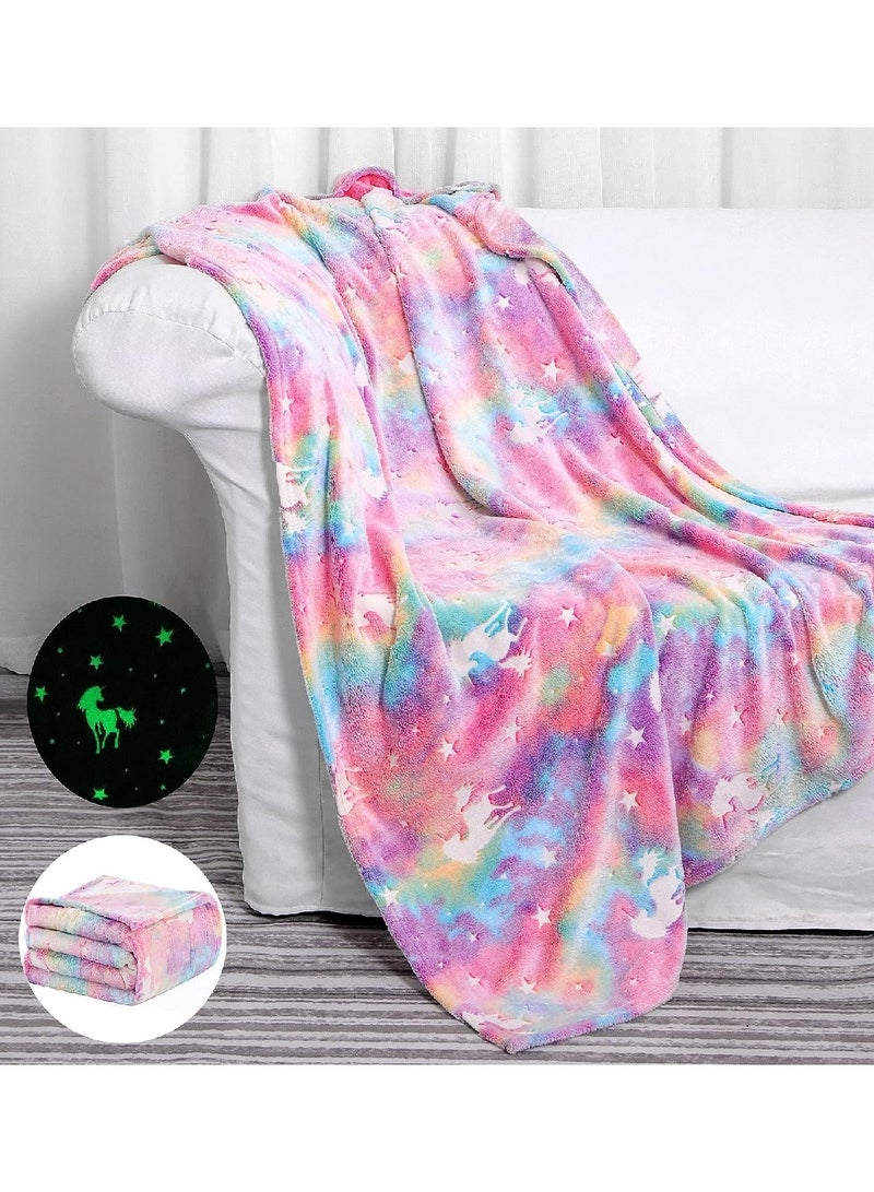 Glow-In-the-Dark Blanket Unicorn Gift Blanket For Kids, 60 x 50 Inches
