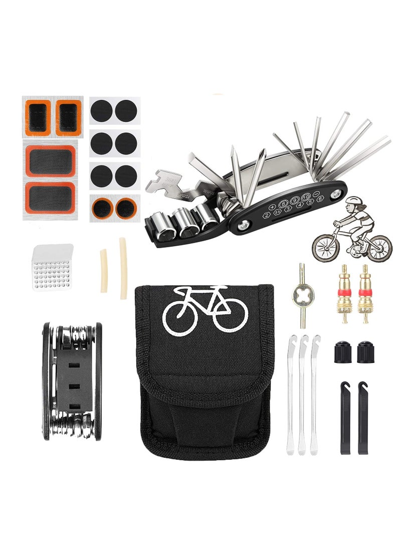 Bike Tool Kit Bike Puncture Repair Kit, 16 in 1 Bike Multifunction Tool Mountain Bike Accessories with Patch Kit and Tire Levers for Mountain Bike and Road Bike