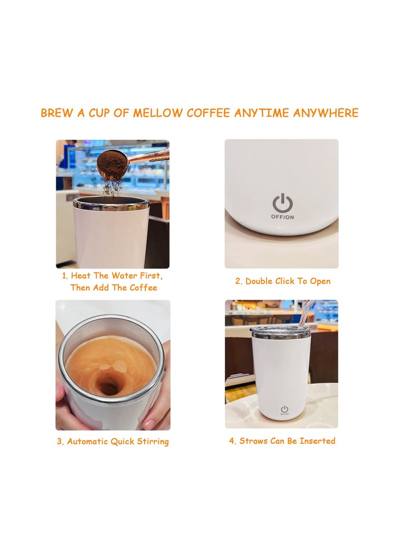 Self Stirring Mug, Electric Mixing Cup Magnetic Stirring Cup, Rechargeable Auto Magnetic Mug, Self Stirring Coffee Mug, Rotating Home Office Travel Stirring Cup Suitable for Coffee/Milk/Cocoa(White)