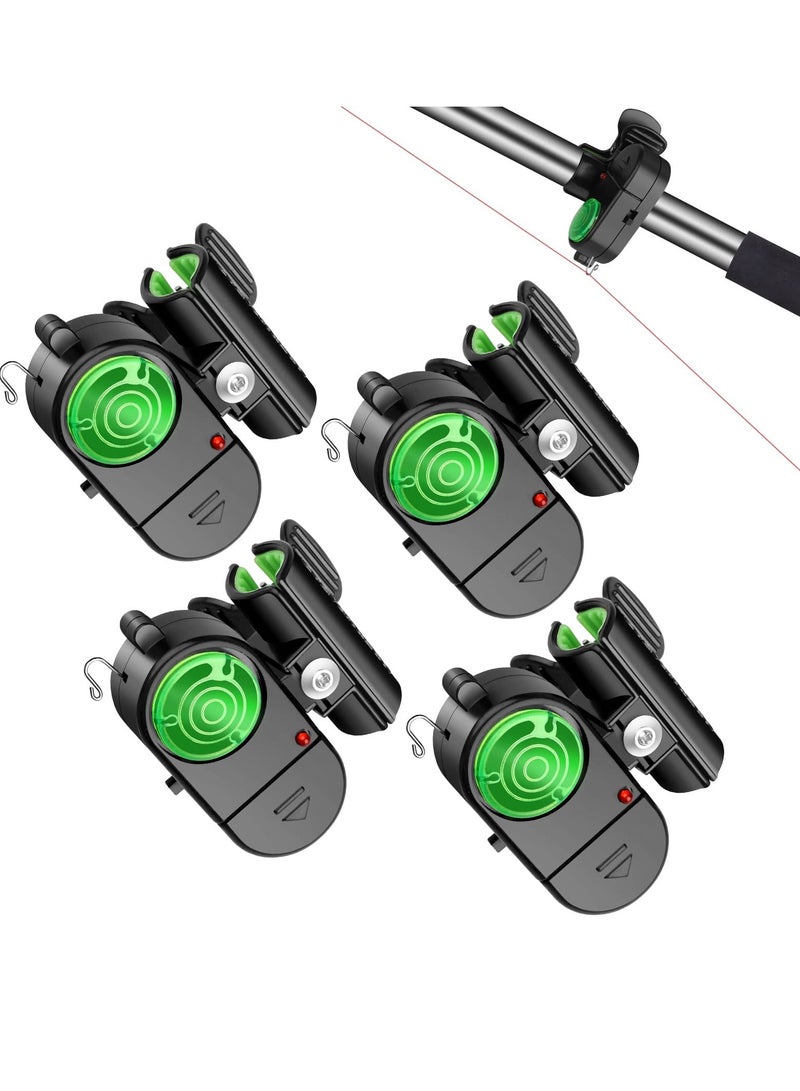 4 Pack Fishing Bite Alarm,Sensitive Electronic Fishing Bite Sound Alarm, Sound Bite Alert Bell with LED Lights Fishing Bells Clip On Fishing Rod for Daytime Night Carp Fishing Outdoor