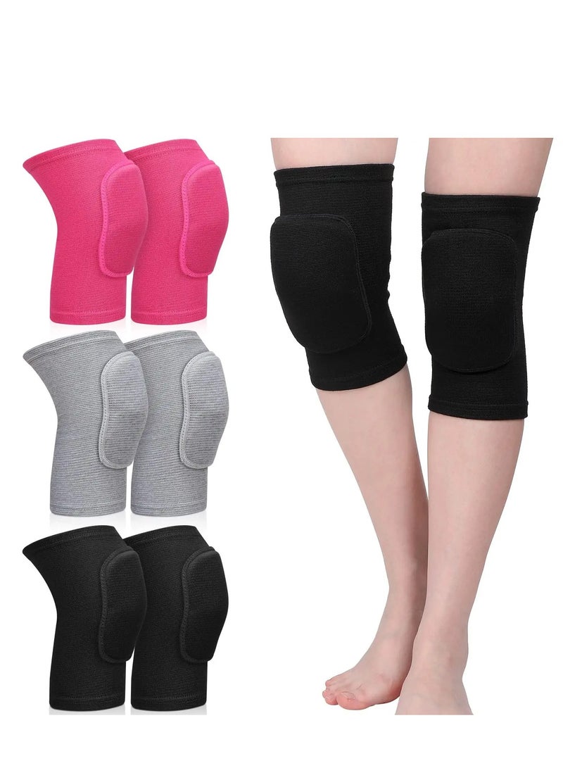 3 Pairs Dance Knee Pad Volleyball Knee Pads, with Sponge Knee Protector Guards, for Adult Kids Sports Dance Football Gym Skating Yoga Pole Floor Dance Non-slip Elastic Padded Knee Brace Support