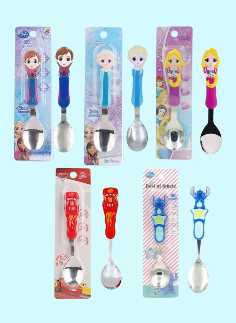 5pcs Kids Spoon Stainless Steel with Assorted Cartoon Character
