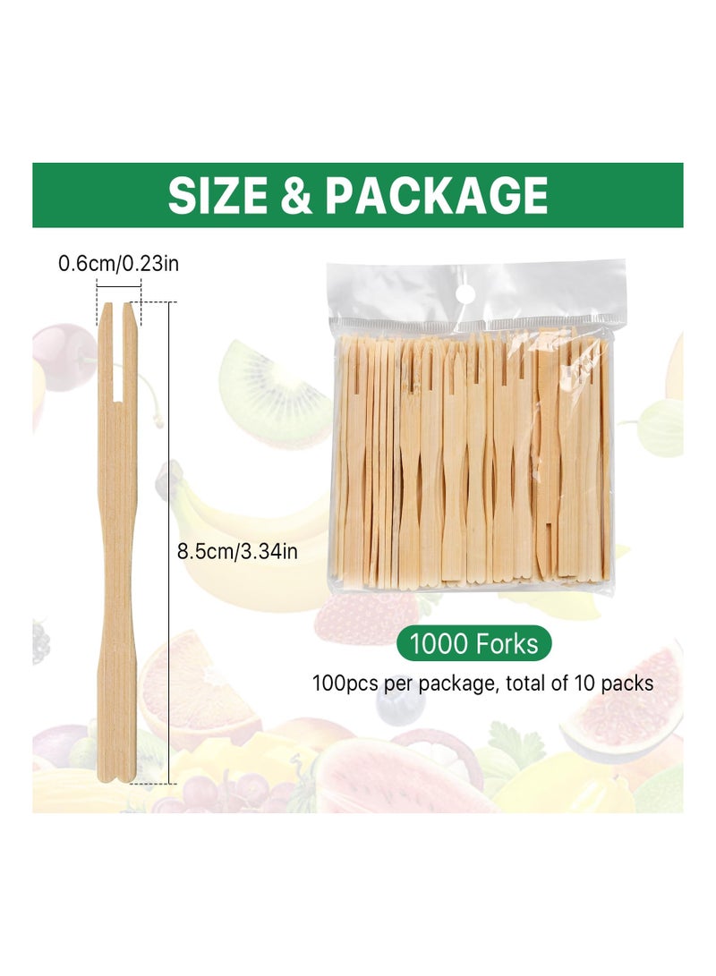 Bamboo Forks, Natural Bamboo Forks, Disposable Mini Forks for Appetizers, Blunt End Appetizer Forks for Charcuterie Board Accessories, Disposable Tiny Toothpick Kids Safe for Party Fruit(1000 PCS)
