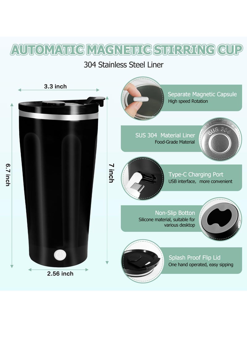 Rechargeable Self Stirring Mug: Automatic Magnetic Stainless Steel Coffee Cup with Lid, Electric Mixing for Coffee/Cocoa/Protein Powder - Ideal for Office, Travel, Home