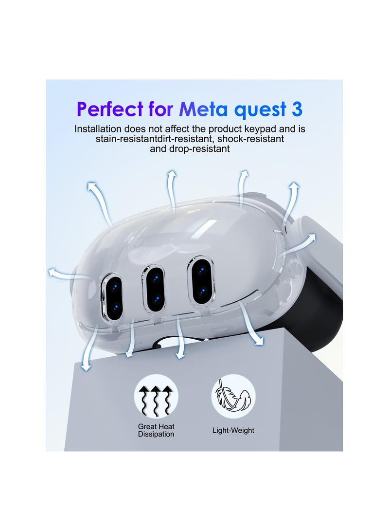 Replacement Kit Fit for Meta Quest 3, Included Transparent Shell Cover, Lens Tempered Glass Protector, Protective Lens Cover, Joystick Caps, Accelerates Heat Dissipation(Remove Case for Charging)