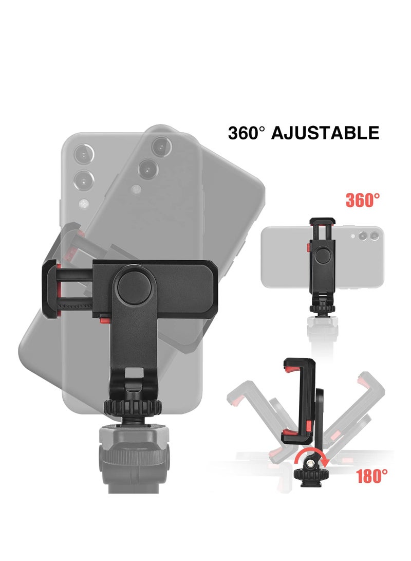 Cell Phone Tripod Mount Adapter Holder  with 2 Cold Shoe Camera Phone Hot Shoe Holder 360  Adjustable Rubber Pad Clip for iPhone Samsung Video Live Streaming Vlogging Rig
