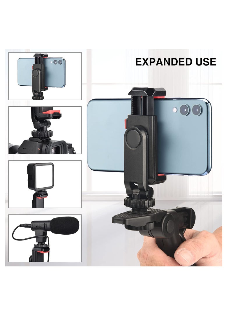 Cell Phone Tripod Mount Adapter Holder  with 2 Cold Shoe Camera Phone Hot Shoe Holder 360  Adjustable Rubber Pad Clip for iPhone Samsung Video Live Streaming Vlogging Rig