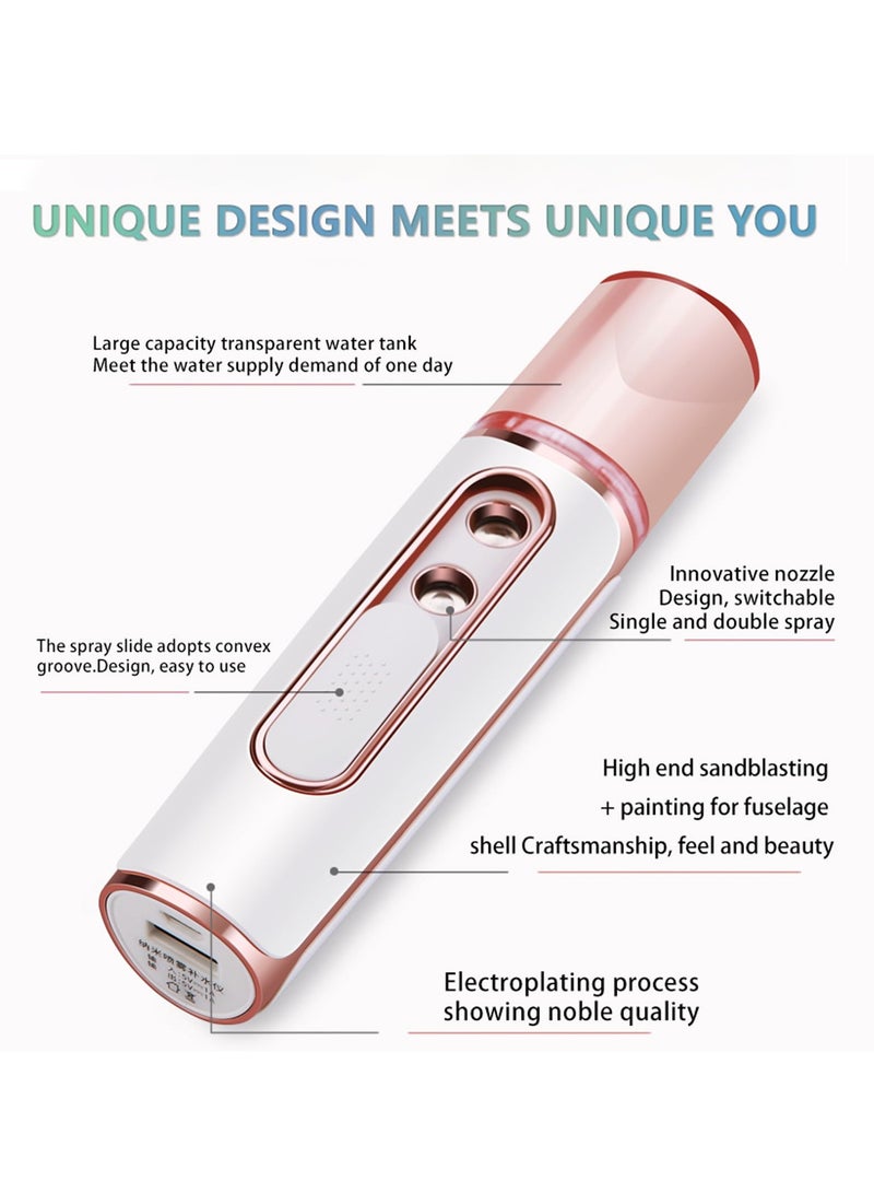 Nano Facial Mister, Portable Mini Steamer with 2 Spray Nozzle, USB Rechargeable, Visual Water Tank, Handy Mist Sprayer for Eyelash Extensions, Skin Care, Daily Makeup, Face Hydrating - Pink