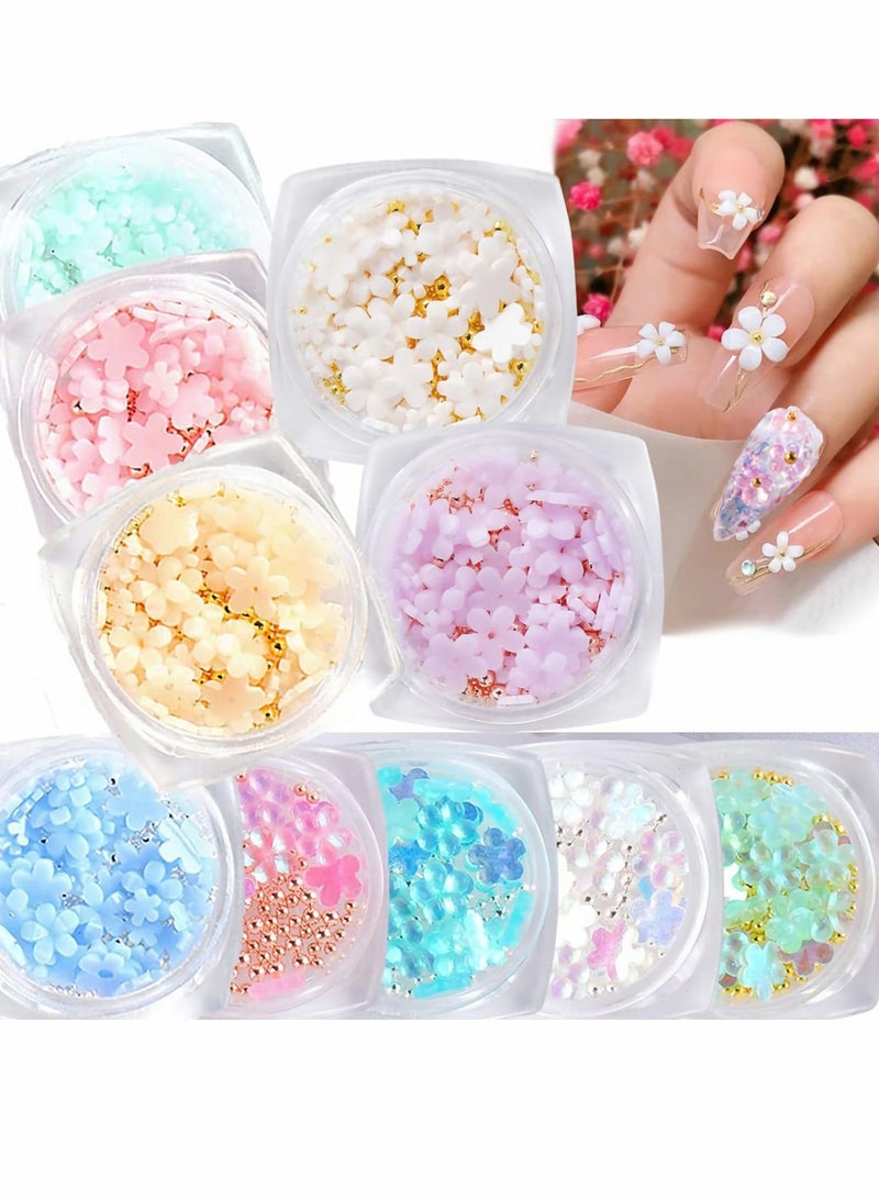 10 Boxes 3D Flower Nail Art Decorations, Light Changing Nail Art Decals and Symphony Colors Mixed Henna for Ladies and Girls Diy Charm Elegant Nail Art Decorations