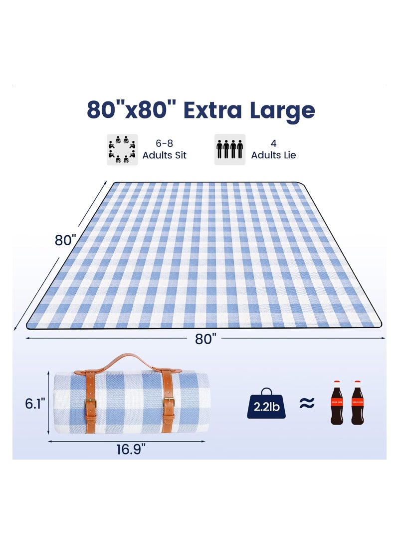 Outdoor Picnic Mat, Spacious 80”x 80” Picnic Blanket: Extra Large, Waterproof, and Foldable Beach Blanket for 6-8 Adults - Ideal for Camping, Park, Beach, Grass, and Indoor Gatherings