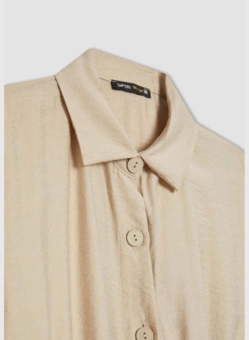 Shirt Collar Midi Short Sleeve Woven Dress