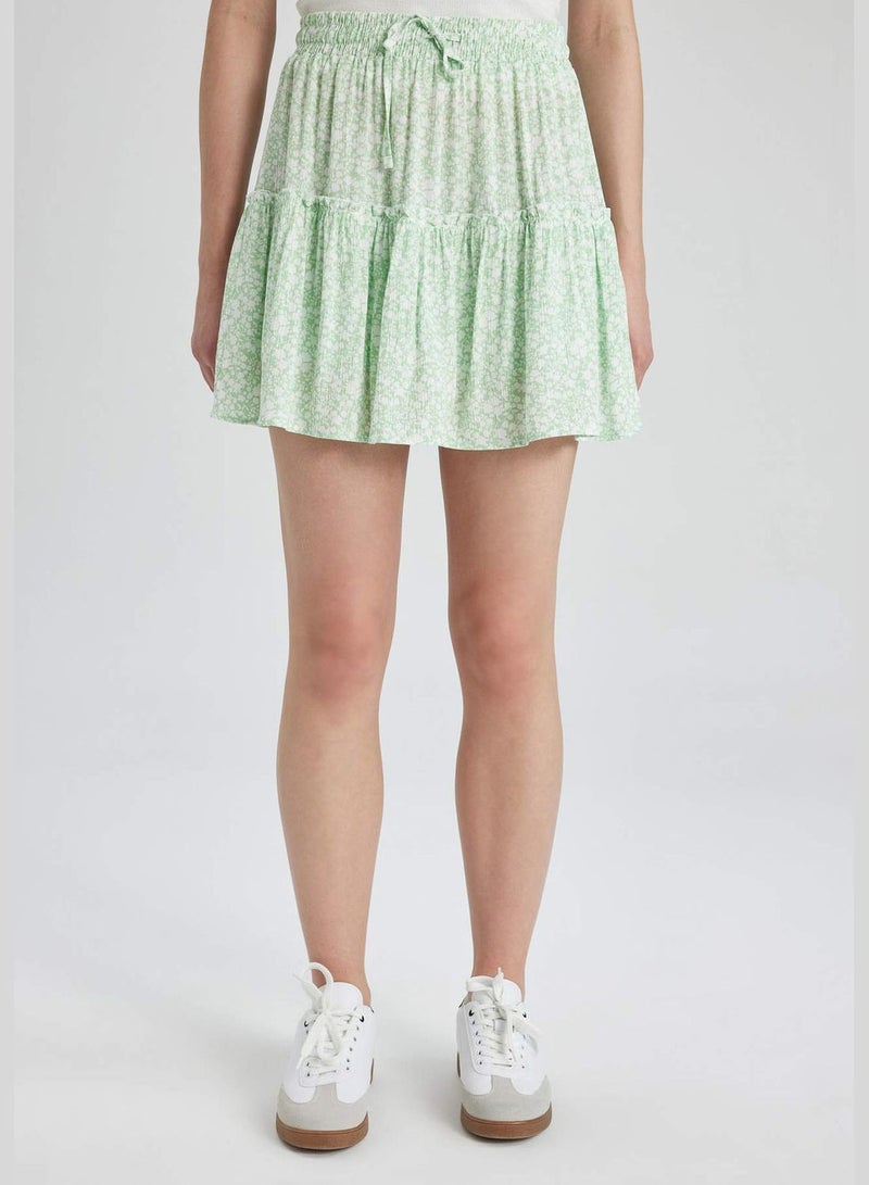 Short Skirt Floral Crinkle Viscose Mini Skirt