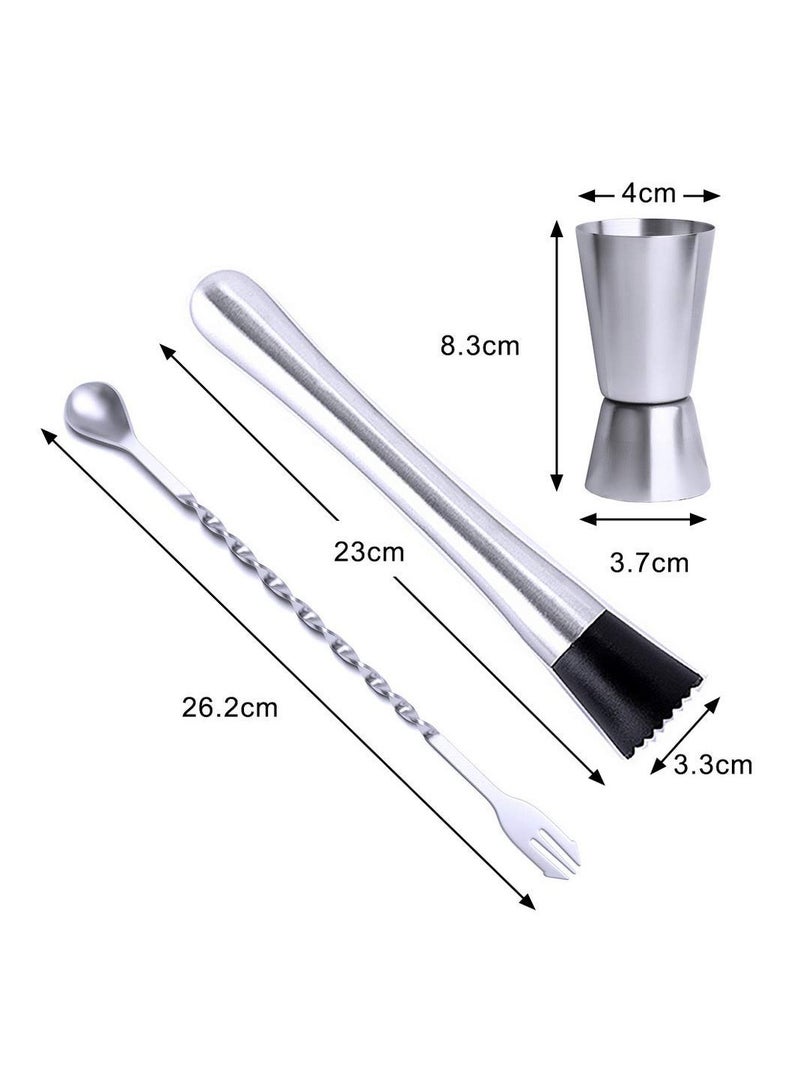 Stainless Steel Muddler for Cocktails with Mixing Spoon Jigger, Professional Bar Tools for Cocktails Milk Tea Shop Coffee Shop and Home