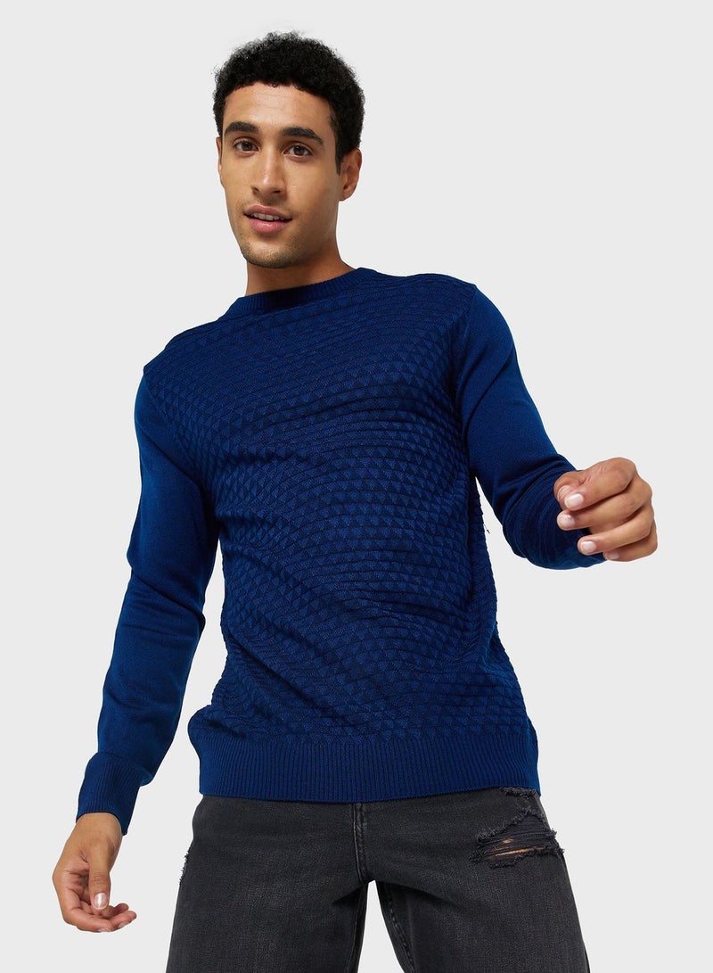 Texture Crew Neck Knit Sweater