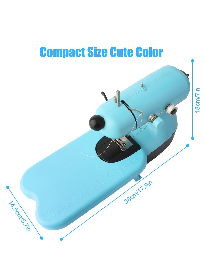 Mini Sewimg Machine with Wide Table,Mini Sewing Machines for Beginners with Double Line Quick Stitching Home DTY Handmade Stitch With Flashlight (Blue)