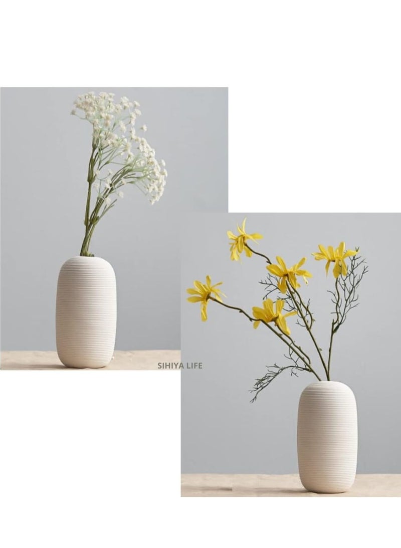 Set of 3 Sphere Ceramic Embossed Line Vase , Warm White Modern Minimalist Flower Vase for Elegant Home Decor , Living Room Centerpiece, for Flower Arrangements, Gift