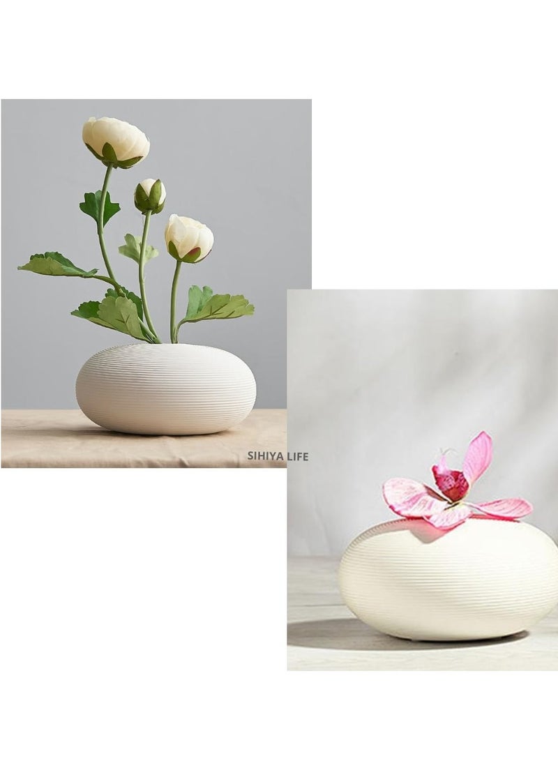 Set of 3 Sphere Ceramic Embossed Line Vase , Warm White Modern Minimalist Flower Vase for Elegant Home Decor , Living Room Centerpiece, for Flower Arrangements, Gift